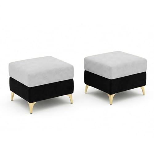 Image of Classiq Rich 5 Seater L Shape Sofa Set with 2 Movable Ottomans | Flexible Layout | Rich Velvet Suede Fabric | Silver Legs | Dual Tone Modern Sofa for Living Room (Black-Light Grey)