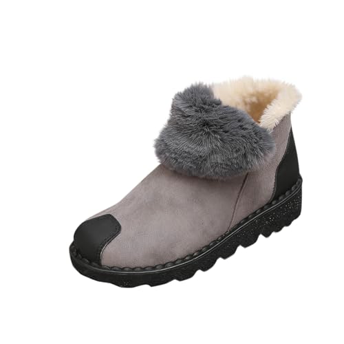 Bottes de neige courtes et chaudes en velours gris avec bout rond confortable
