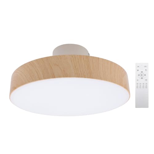 Plafonnier LED moderne rond en PC effet bois avec télécommande