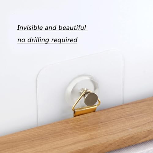 Image of VARENYYA Photo Frame Hooks for Wall Without Drilling, 10 Pack Self Adhesive Hooks for Wall Heavy Duty Strong Nail Free for Hanging Photo Frame (Hanging Hook, Transparent) Stainless Steel