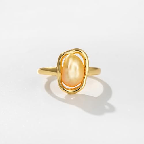 Bague Femme en Argent et perle baroque dorée unique éclat chic - 2