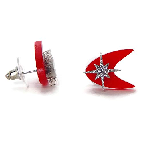 Miniatura 5 de Retro Red Boomerang Stud Earrings, Atomic 50s Acrylic Studs, Mid Century Modern Celestial Earring
