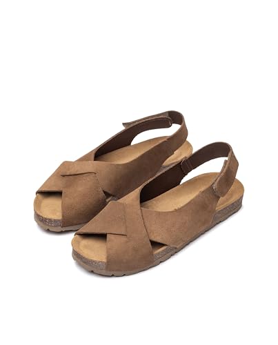 Yokono Sandalias Planas de Mujer de Piel VILLA-251 Marron | Zapatos Mujer Primavera-Verano | Piel Vacuna Serraje | 2 CM