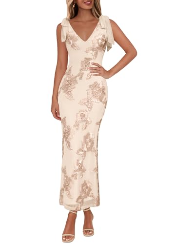 Lazysmile Womens Floral Embroidered Maxi Dress Sleeveless V Neck Tie Strap Ribbon Flower Mesh Party Cocktail Dresses