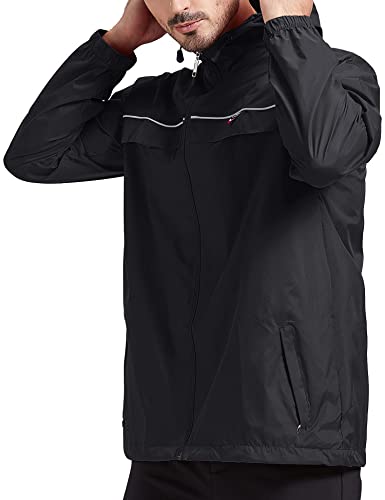 V Valanch Men's Golf Rain Jacket Outdoor Waterproof Windbreaker With Hood Lightweight Running Cycling Raincoat(Black,L） #TOP4