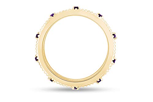 Stackable Ring for Women, 14K Gold Over 925 Sterling Silver with Round Cut Simulated Amethyst, Dainty Band Ring Jewelry Gift for Her (Band width 3.5mm)4