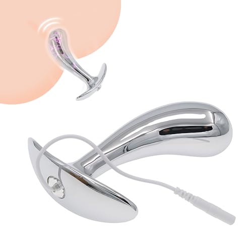 GKLWEJ Analplug Edelstahl, Analplug Metall, Dilatoren für Männer Elektrisch, Elektro Analplug, Elektro Schock Anal Plug Zubehör, Sexspielzeug für Erwachsene, Silber, M (Enthält Keinen Host)