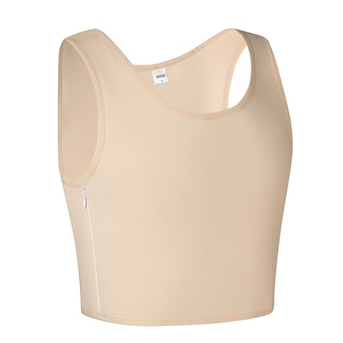 JARAZIN Chest Binder FTM Transgender Double Zipper Breast Binder Bra for Women Tomboy Binder Trans Tank Top (X-Large, Nude)