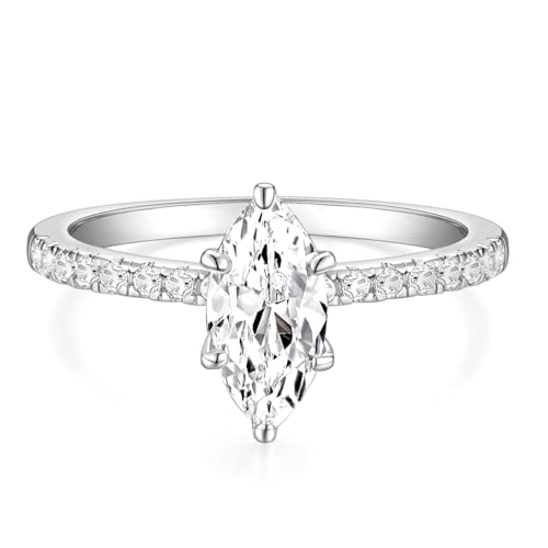TIGRADE 2CT Engagement Ring for Women Marquise Cut Cubic Zirconia Wedding Band CZ Promise Anniversary Ring Size 3-12, Silver, Size 6