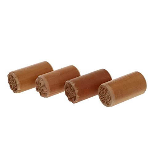 FUNOMOCYA 4Pcs Wooden Moon Cake Stamp Baking Tool for Moon Cakes Dim Sum and Steamed Breads Creative Design for Home Baking Enthusiasts