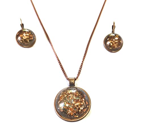 Resina Set Parure,Resina e Bronzo, Orecchini e Collana con Ciondolo Cabochon, Idea Originale per Regalo Natale, Fatto a Mano, Gioielli Donna