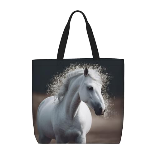 JWSDKNJ White Stallion Womens Tote Bag Large Reusable Grocery Bags Casual Shoulder Bags For Shopping, Travel, Work Gift For Women