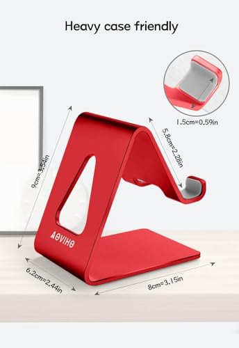 Image of Aoviho Desk Cell Phone Stand, Phone Holder, Aluminum Mobile Phone Cradle Dock for iPhone 14 13 12 pro 11 X Xs max 8 7 6 6s Plus SE 5 5s SE Samsung, All Smart Phones, Red