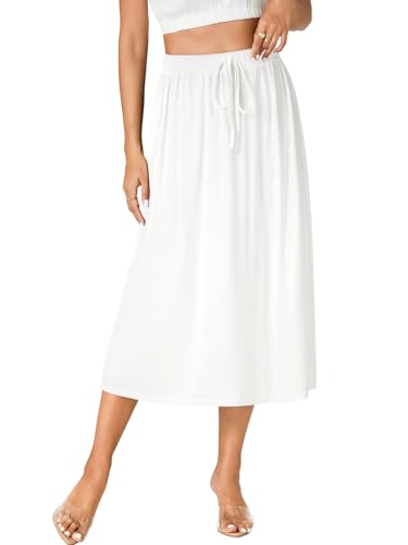 LYANER Women's Summer Elastic Waist A-Line Skirt Lightweight Beach Swing Flowy Flared Midi Skirts with Pockets