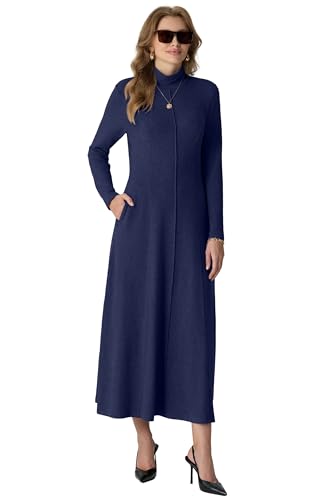 GRECERELLE Women's 2025 Fall Winter Casual Mock Neck Long Sleeve Flared Maxi Sweater Dress with Pockets (XS - 3XL)
