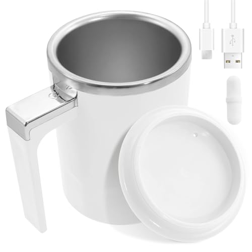 Self Stirring Magnetic Coffee Mug, 316 Stainless Steel Automatic Stirring Coffee Mug, IPX6 Waterproof Electric Mixing Cup, Rechargeable Self Mixing Coffee Cup, 350 ml for Coffee Milk Juice (White)