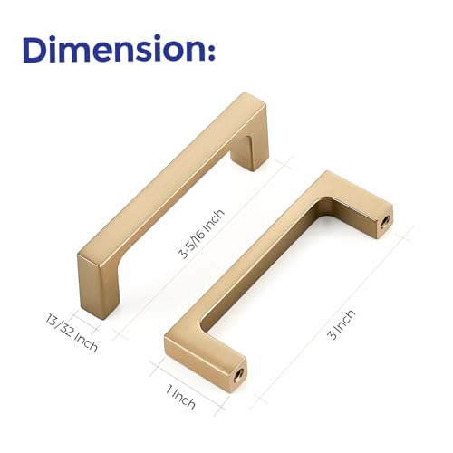 Image of Ravinte Champagne Bronze Kitchen Square Cabinet Handles 3 Inch 20 Pack | Modern Slim Style, Solid Zinc, Square Design, Screws Included, Easy Installation, for Kitchen Drawers & Cupboards