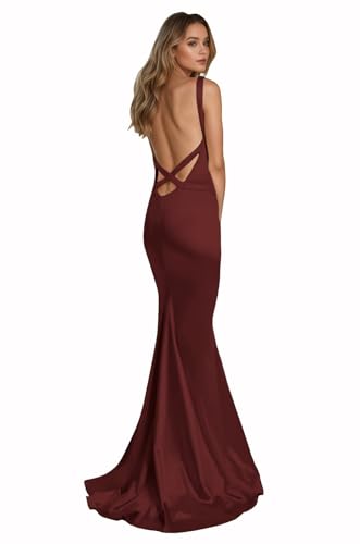Petite Mermaid Prom Dresses Backless Bodycon Spaghetti Straps Evening Gowns Corset Formal Party Gowns Burgundy