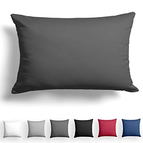 Alreya Mako Satin Kissenbezug 50 x 75 cm - 100% Baumwolle mit Reißverschluss, Superweicher Kopfkissenbezug 50x75, Kissenhülle, Oeko-TEX® Standard Zertifiziert, Grau/Anthrazit, nur Kissenbezug