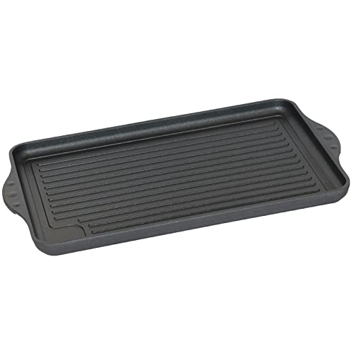 Eurolux BBQ-Grillplatte 43 x 28 cm - alle Herdarten inkl. Induktion & Grill - Aluguss Antihaftversiegelung - Guss-Bratplatte mit beschichteter Oberfläche gerippt - Made in Germany