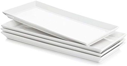 Sweese 702.101 Rectangular Porcelain Platters, Serving Trays for Parties - 13.8 Inch, Set of 4, White