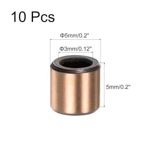 QUARKZMAN Gleitlager 3mm Bohrung x 5mm Außendurchmesser x 5mm Länge, gewickelte ölfreie Buchsen für Gleitbauteile von Maschinen, 10 Stück