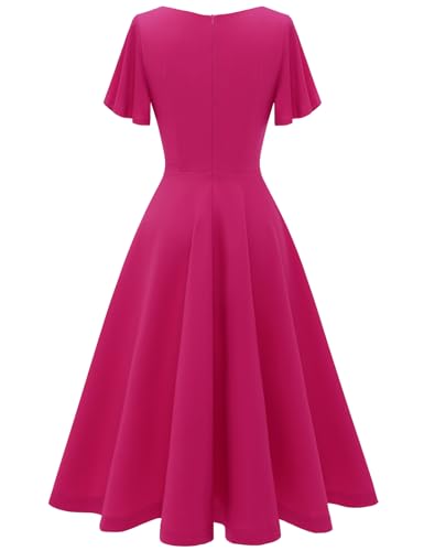 Image of HomRain Wedding Guest Dresses for Women Vintage Short Sleeves Casual Fit and Flare Cocktail Formal Dress for Tea Party