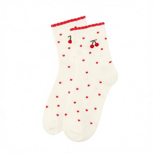 Image of Women's Cute Crew Socks, Casual Athletic Cotton Bowknot Cherry Calf Novelty Socks for Women