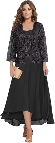 2 Piece Mother of The Bride Dresses Tea Length Chiffon Lace Mother of The Groom Dresses with Jacket