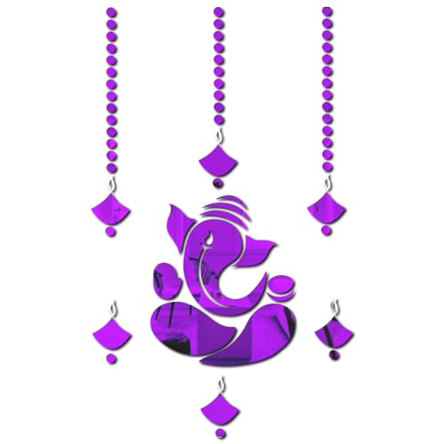 Image of Bikri Kendra - ganpati with 10 Diya and 100 dots Mirror Stickers for Wall, Acrylic Mirror, 3D Stickers, Wall Stickers for Room Hall Home and Office (Purple)