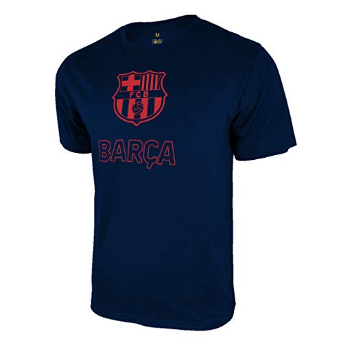 FC Barcelona Official Soccer T-Shirt for Men, Mens Sports Short-Sleeve Crew Cotton Tees, Licensed BarÃ§a Tees for Men (Navy Blue, Small)