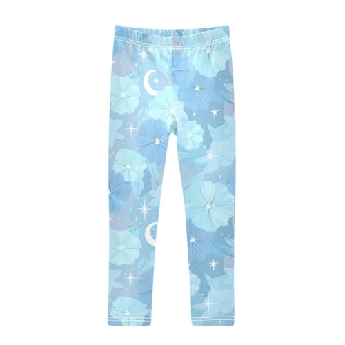 Fantasy Blue Flower Moon Girls Leggings Soft Stretch Workout Yoga Dance Pants for Kids Casual Tights