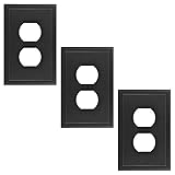 Questech Decor Single Duplex Electrical Outlet Covers Wall Plates, 1-Gang Single Switch Plate Standard Size Receptacle Cover, Decorative Ambient Design, Graphite Black, 3 Pack