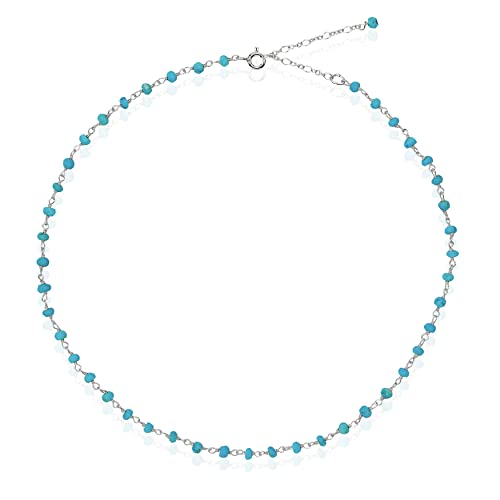 Collier choker fin ras du cou bleu Turquoise - Collier court chapelet - chaîne en argent 925 - pierres Turquoise - collier chaîne de pierres - bijoux été