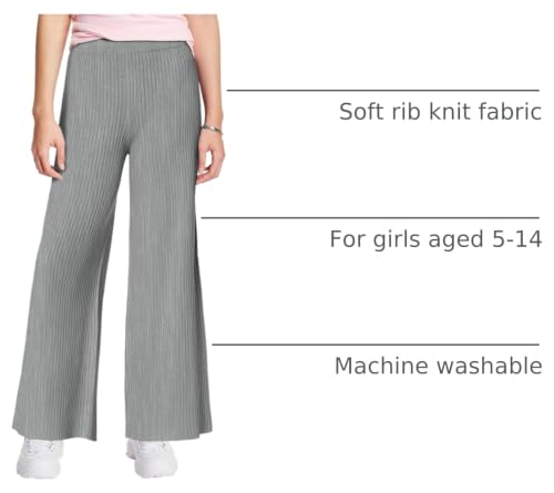 Image of Haloumoning Girls Solid Rib Knit Wide Leg Pants Elastic Waist Flowy Casual Sweater Pants 5-14 Years
