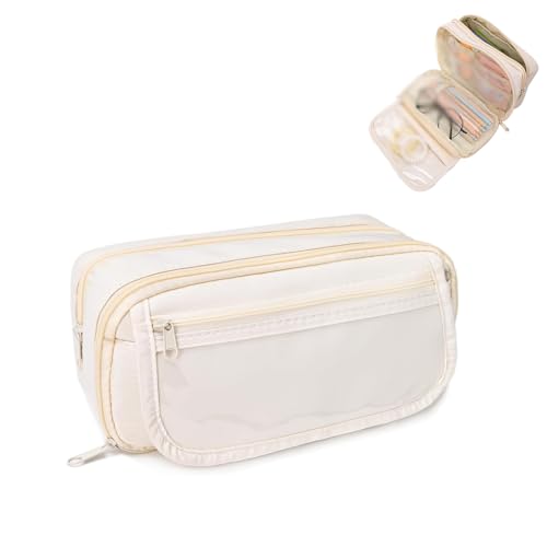 Image of Zibuyu Large Capacity Pencil Pouch for Girls & Boys, Fashion 9-Layer Pencil Case with Clear Mesh Pockets, Multipurpose Organizer for Stationery Items, Makeup, Accessories, White