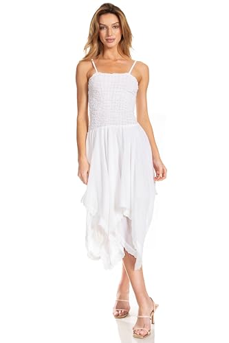 Image of Sakkas Ella Smocked Bodice Spaghetti Strap Double Layered Dress