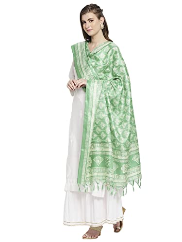 DUPATTA BAZAAR Women's Printed Silk Dupatta Free Green