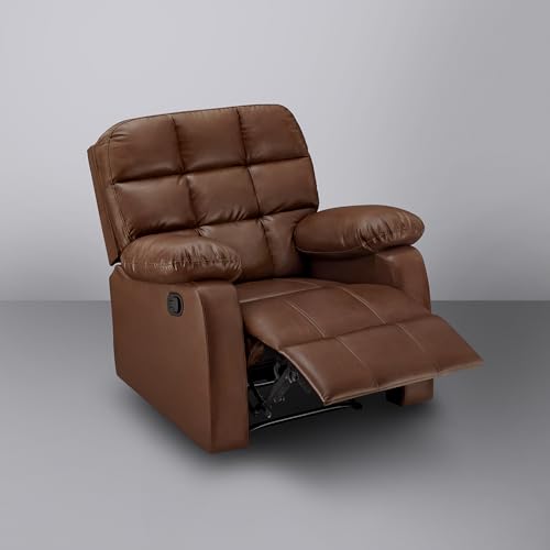 Image of Sleepyhead RX5 Designed by Duroflex - Single Seater Leatherette Manual Recliner with Durable Spring Support | Stylish Upholstery | Snug Fit for Luxurious Comfort (Glossy Sandy Swag)