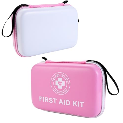 Premium First Aid Kit - 305 Piece Dual-Color Emergency Kit with Hard Shell & Fluorescent Interior Coating Compact Survival Kit for Home Car Travel Hiking & Outdoor (Pink/White)