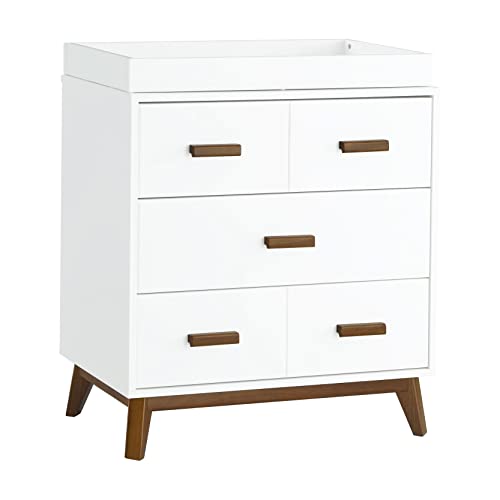 Image of Babyletto Scoot 3-Drawer Changer Dresser with Removable Changing Tray in White and Natural Walnut, Greenguard Gold Certifie