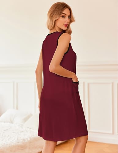 Image of Ekouaer Nightgowns for Women Button Down Sleep Shirts Tank Sleeveless Nightshirt Soft Sleepwear with Pockets