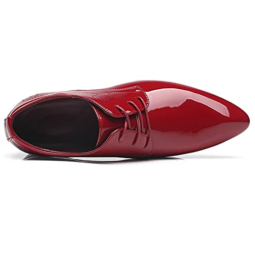 Dress Shoes for Men Lace Up Derby Shoes Pointed Toe PU Leather Low Top Slip Resistant Rubber Sole Anti-Slip Block Heel Classic(Red,10 M US)3