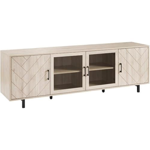 Walker Edison Harper Modern 4 Door Herringbone TV Stand for TVs up to 80 Inches 70 Inch Birch