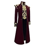 GONSIDA Men's Steampunk Medieval Tailcoat Jacket Victorian Gothic Frock Coat (Wine red, Large)