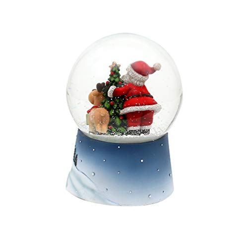 Dekohelden24 Sneeuwbol Santa met rendier en pinguïn blauwe sokkel met Kerstmis winterlandschap en speelwerk, melodie: White Christmas - Afbeelding 3