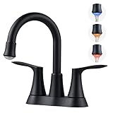 VXV Bathroom LED Faucet 360 Degree Swivel Spout 2-Handle Goose Neck with Pop Up Drain and Replaceabl