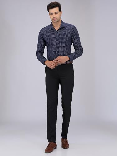 Image of Raymond Men Cotton Slim Fit Print Pattern Semi Cut Away Collar Formal Shirt