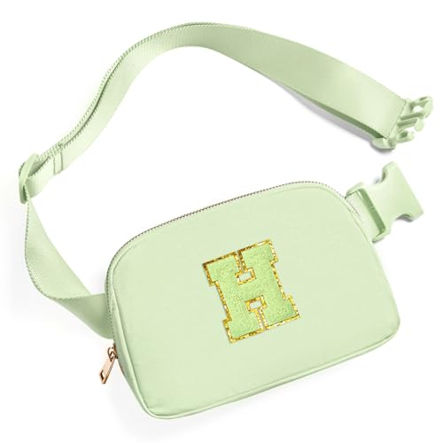 Image of Gitus Gifts for 8 9 10 11 12 Year Old Girls Belt Bag Fanny Pack Crossbody Bags with Initial Letter Patch Cute Stuff Birthday Gifts for Teen Girls Women Personalized Trend Stuff (Light Green-H)