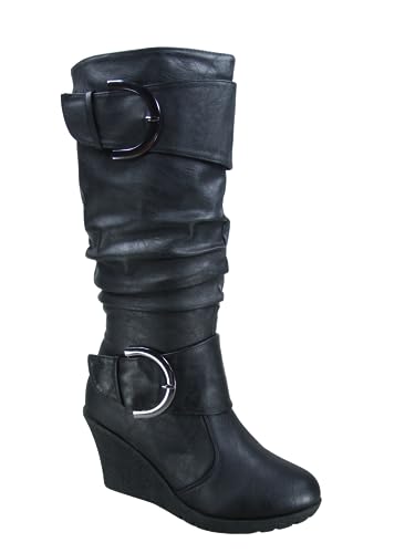 TZ Rose-65 Women's Fashion Round Toe Wedge Mid Calf Knee High Boot Shoes